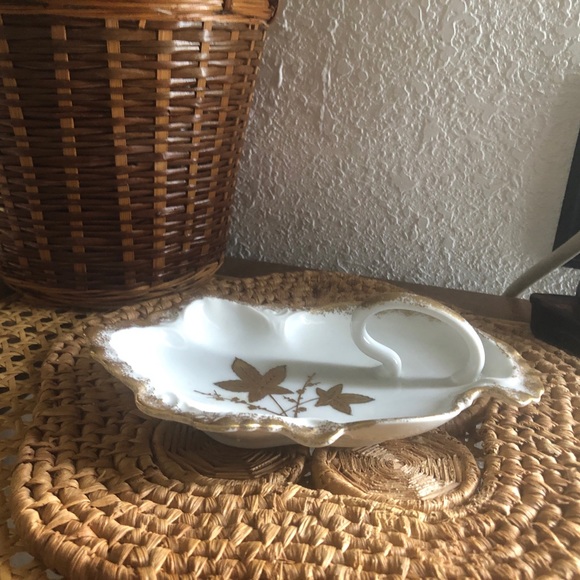 Lefton China Gold Maple Leaf Porcelain Finger Tray #5763 Hand-Painted - Picture 2 of 12